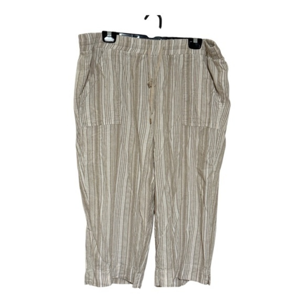 Land & Sea Womens Culottes Capris Rayon Linen Beige Striped Size XL